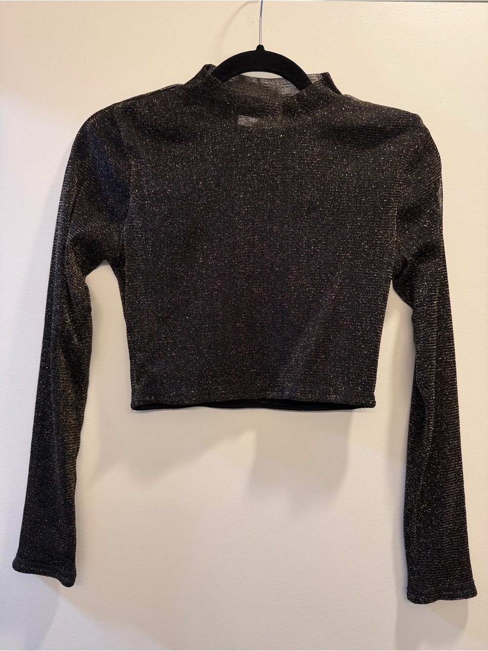 Lovers + Friends Metallic Black Long-Sleeve Crop Top